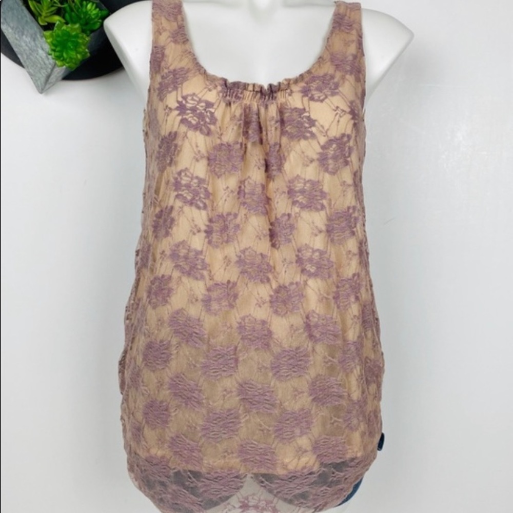 CAbi Lavender/Beige Intrigue Lace Tank